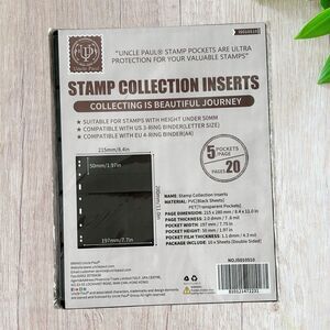 Stamp Collection Inserts Stamp Pockets 5 Pockets 20 pages PVC Black Sheets